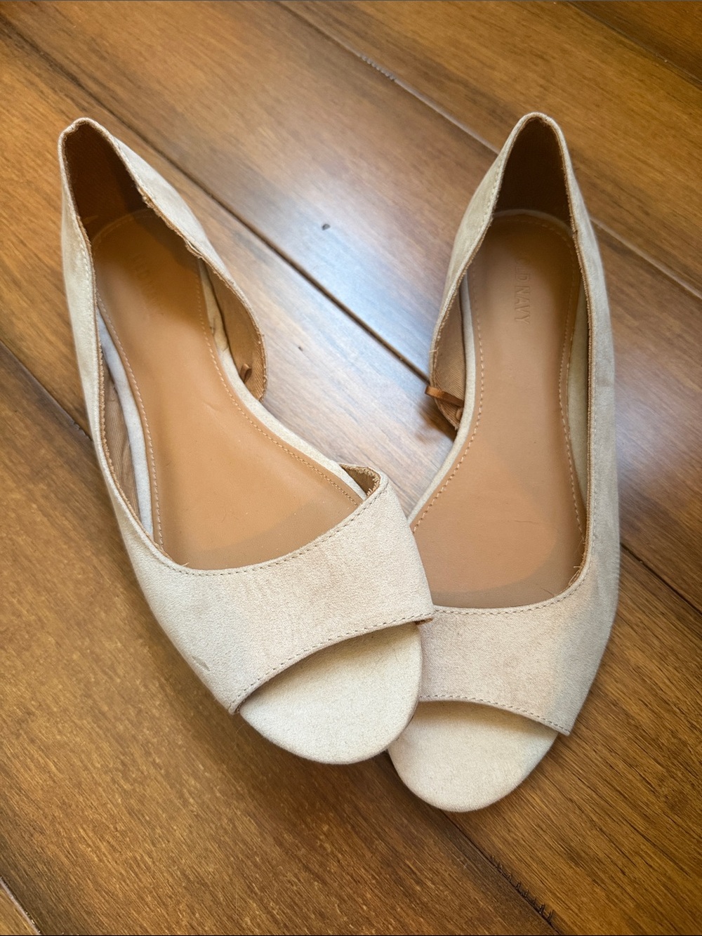 Old Navy Beige Open-Toe Suede-Look Ballet Flats